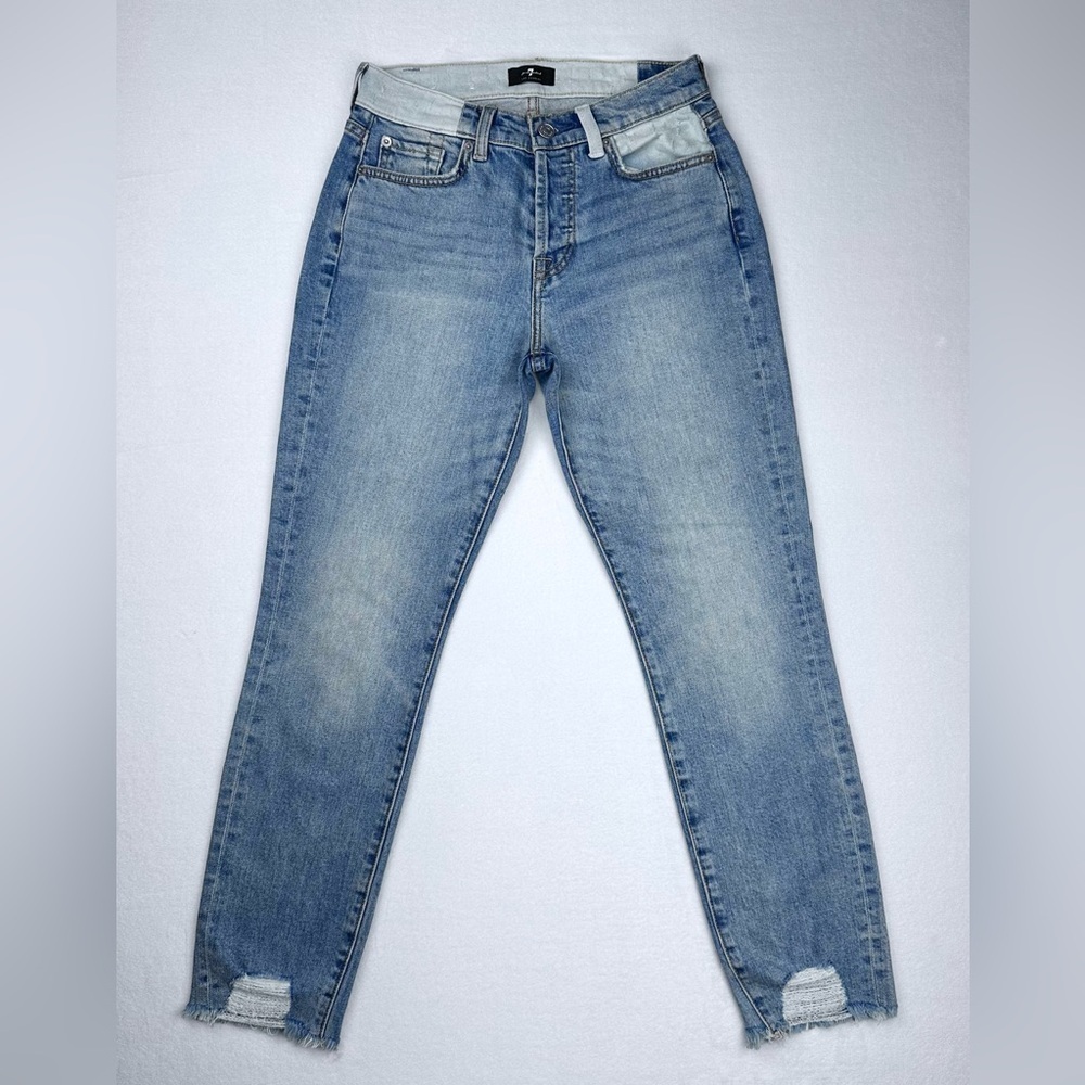7 For All Mankind Women's Size 23 Josefina Patchwork Distressed Light Wash Jeans